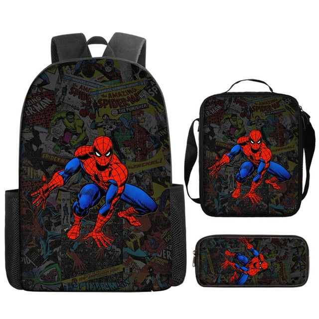 3pcs/set Disney Spider Man Students Backpack Pencil Case Lunch Bag Kids Wear-resistant Air Cushion Harness Waterproof Schoolbag