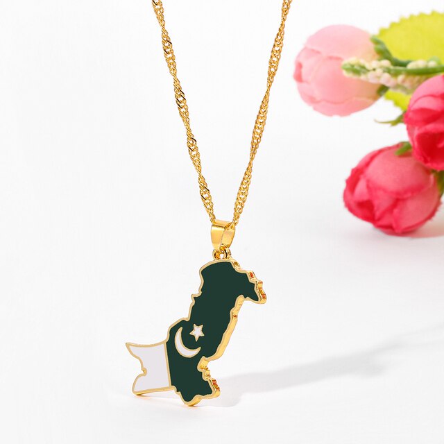 Pakistan Map flag Necklaces Gold Silver Color for Women men with long lasting quality .