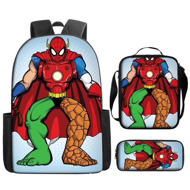 3pcs/set Disney Spider Man Students Backpack Pencil Case Lunch Bag Kids Wear-resistant Air Cushion Harness Waterproof Schoolbag