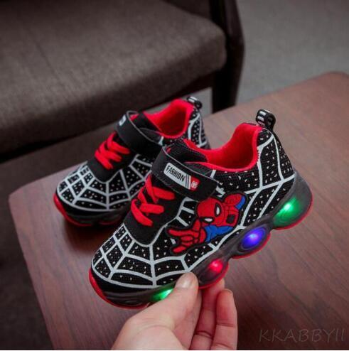 Disney Glowing Sneakers Spiderman for Boys Girls 2022Anime Fashion Kids Shoes Led Light Up Breathable Sports Running Shoes