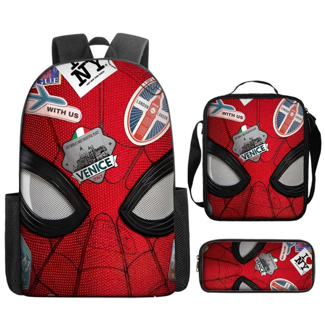 3pcs/set Disney Spider Man Students Backpack Pencil Case Lunch Bag Kids Wear-resistant Air Cushion Harness Waterproof Schoolbag