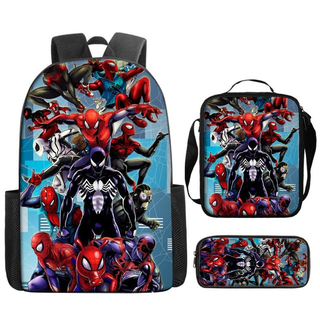 3pcs/set Disney Spider Man Students Backpack Pencil Case Lunch Bag Kids Wear-resistant Air Cushion Harness Waterproof Schoolbag