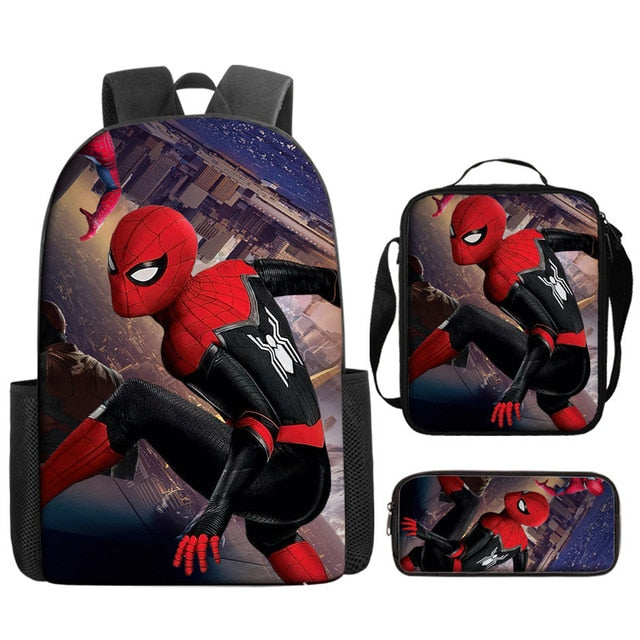 3pcs/set Disney Spider Man Students Backpack Pencil Case Lunch Bag Kids Wear-resistant Air Cushion Harness Waterproof Schoolbag