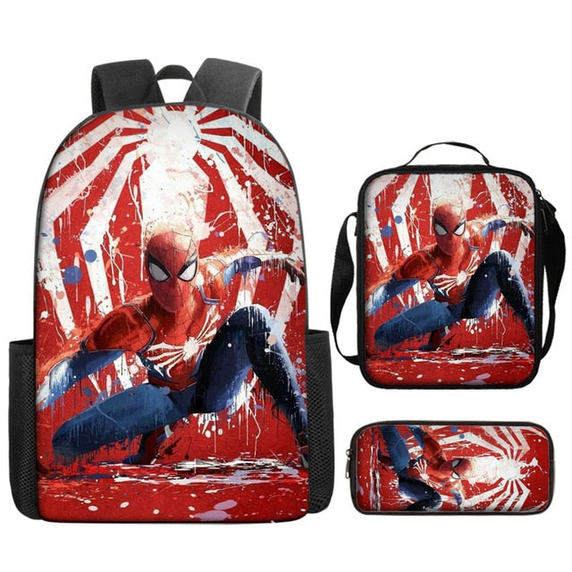 3pcs/set Disney Spider Man Students Backpack Pencil Case Lunch Bag Kids Wear-resistant Air Cushion Harness Waterproof Schoolbag