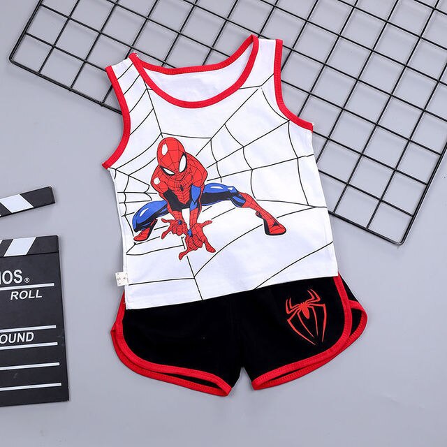 Kids Baby Boys Summer Clothes Sets Infant Kids Cartoon Spiderman CottonT-shirt Vest+Shorts 2Pcs Suit Children's Wear 2-7Y