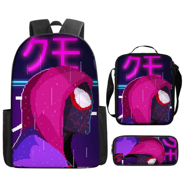 3pcs/set Disney Spider Man Students Backpack Pencil Case Lunch Bag Kids Wear-resistant Air Cushion Harness Waterproof Schoolbag