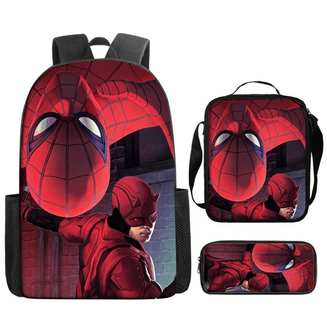 3pcs/set Disney Spider Man Students Backpack Pencil Case Lunch Bag Kids Wear-resistant Air Cushion Harness Waterproof Schoolbag