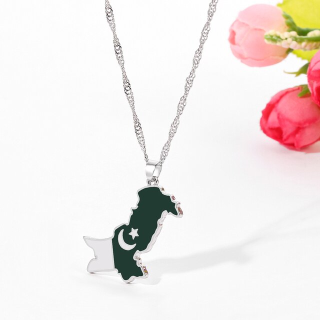 Pakistan Map flag Necklaces Gold Silver Color for Women men with long lasting quality .