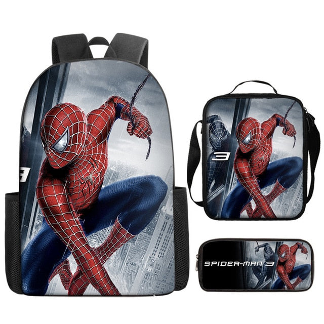 3pcs/set Disney Spider Man Students Backpack Pencil Case Lunch Bag Kids Wear-resistant Air Cushion Harness Waterproof Schoolbag