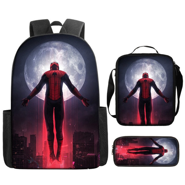 3pcs/set Disney Spider Man Students Backpack Pencil Case Lunch Bag Kids Wear-resistant Air Cushion Harness Waterproof Schoolbag