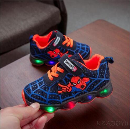 Disney Glowing Sneakers Spiderman for Boys Girls 2022Anime Fashion Kids Shoes Led Light Up Breathable Sports Running Shoes