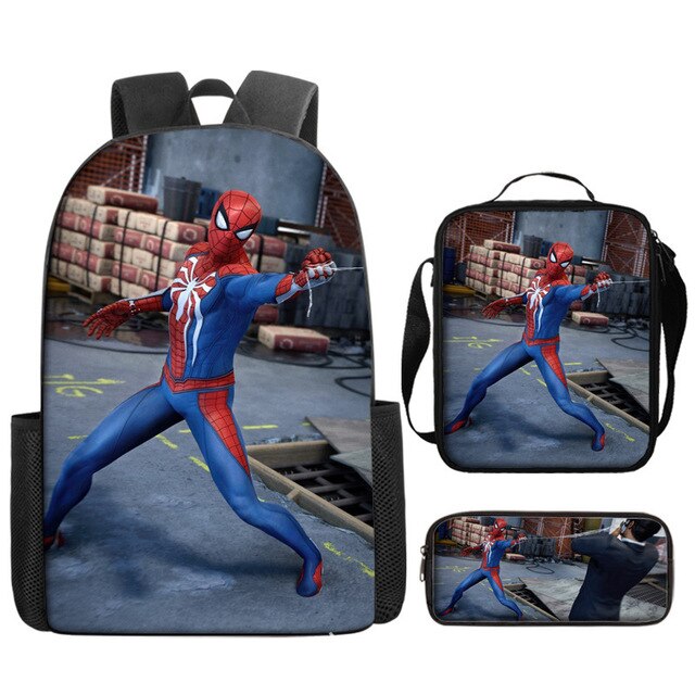 3pcs/set Disney Spider Man Students Backpack Pencil Case Lunch Bag Kids Wear-resistant Air Cushion Harness Waterproof Schoolbag