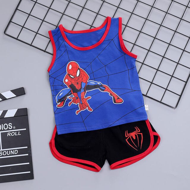 Kids Baby Boys Summer Clothes Sets Infant Kids Cartoon Spiderman CottonT-shirt Vest+Shorts 2Pcs Suit Children's Wear 2-7Y