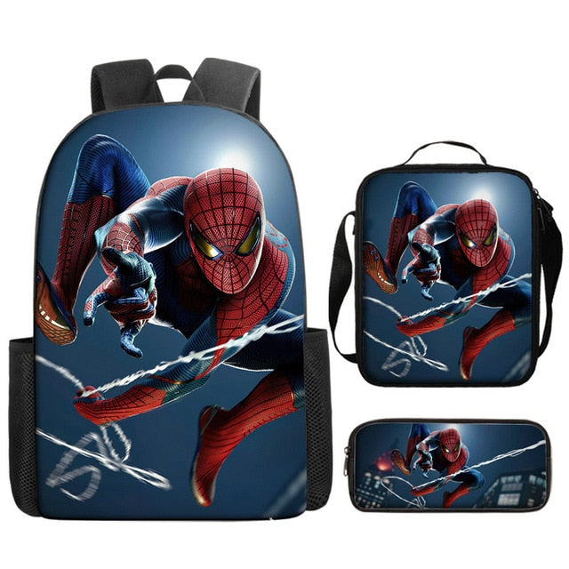 3pcs/set Disney Spider Man Students Backpack Pencil Case Lunch Bag Kids Wear-resistant Air Cushion Harness Waterproof Schoolbag