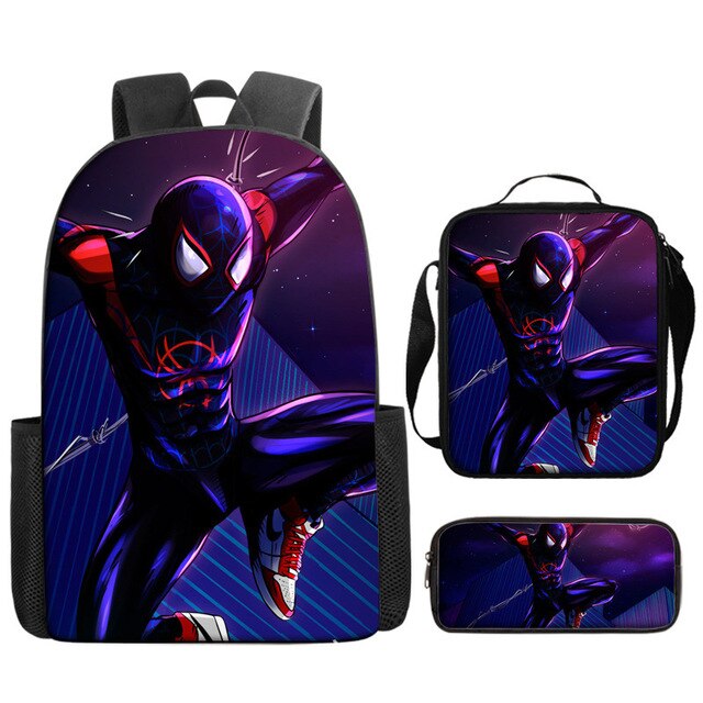 3pcs/set Disney Spider Man Students Backpack Pencil Case Lunch Bag Kids Wear-resistant Air Cushion Harness Waterproof Schoolbag