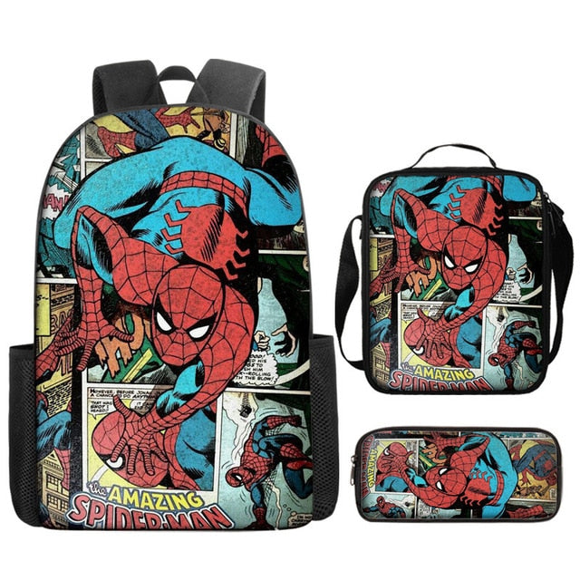 3pcs/set Disney Spider Man Students Backpack Pencil Case Lunch Bag Kids Wear-resistant Air Cushion Harness Waterproof Schoolbag