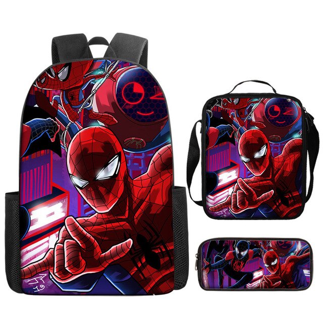 3pcs/set Disney Spider Man Students Backpack Pencil Case Lunch Bag Kids Wear-resistant Air Cushion Harness Waterproof Schoolbag