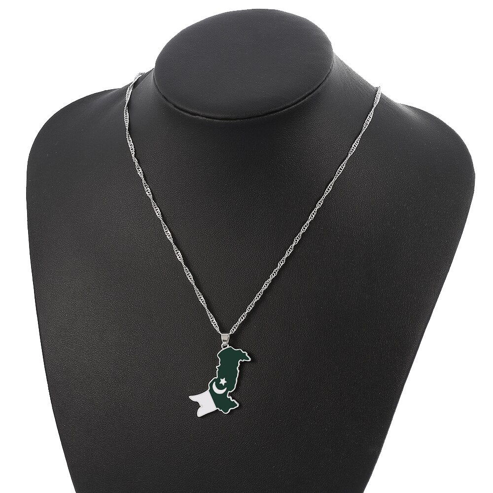 Pakistan Map flag Necklaces Gold Silver Color for Women men with long lasting quality .