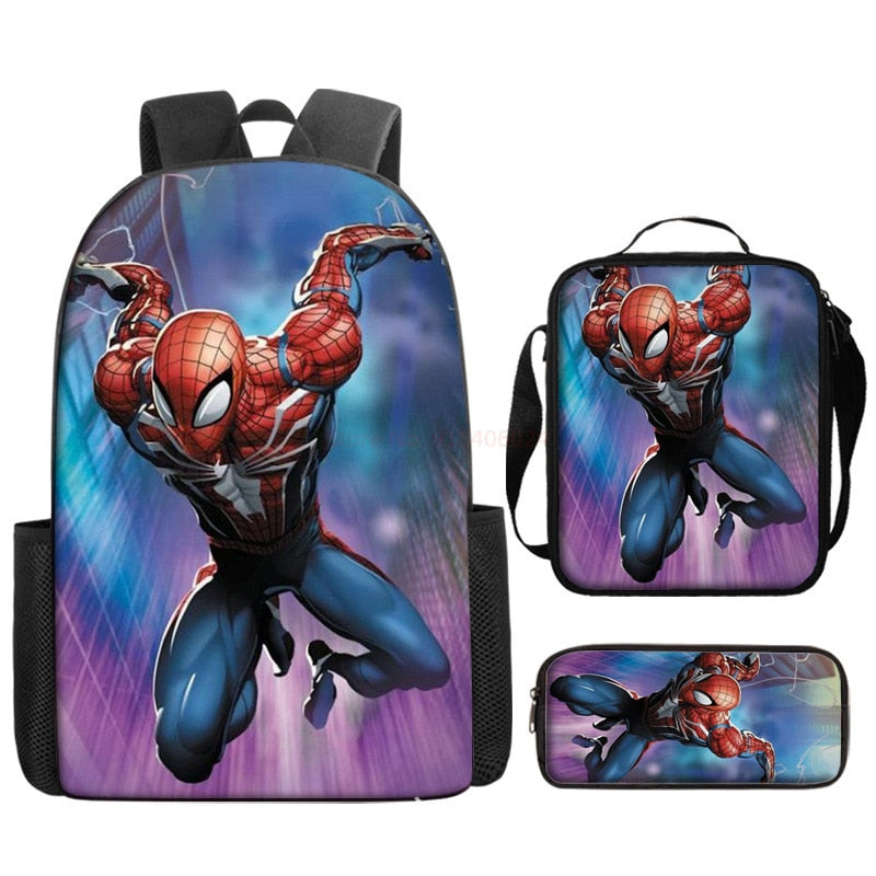 3pcs/set Disney Spider Man Students Backpack Pencil Case Lunch Bag Kids Wear-resistant Air Cushion Harness Waterproof Schoolbag