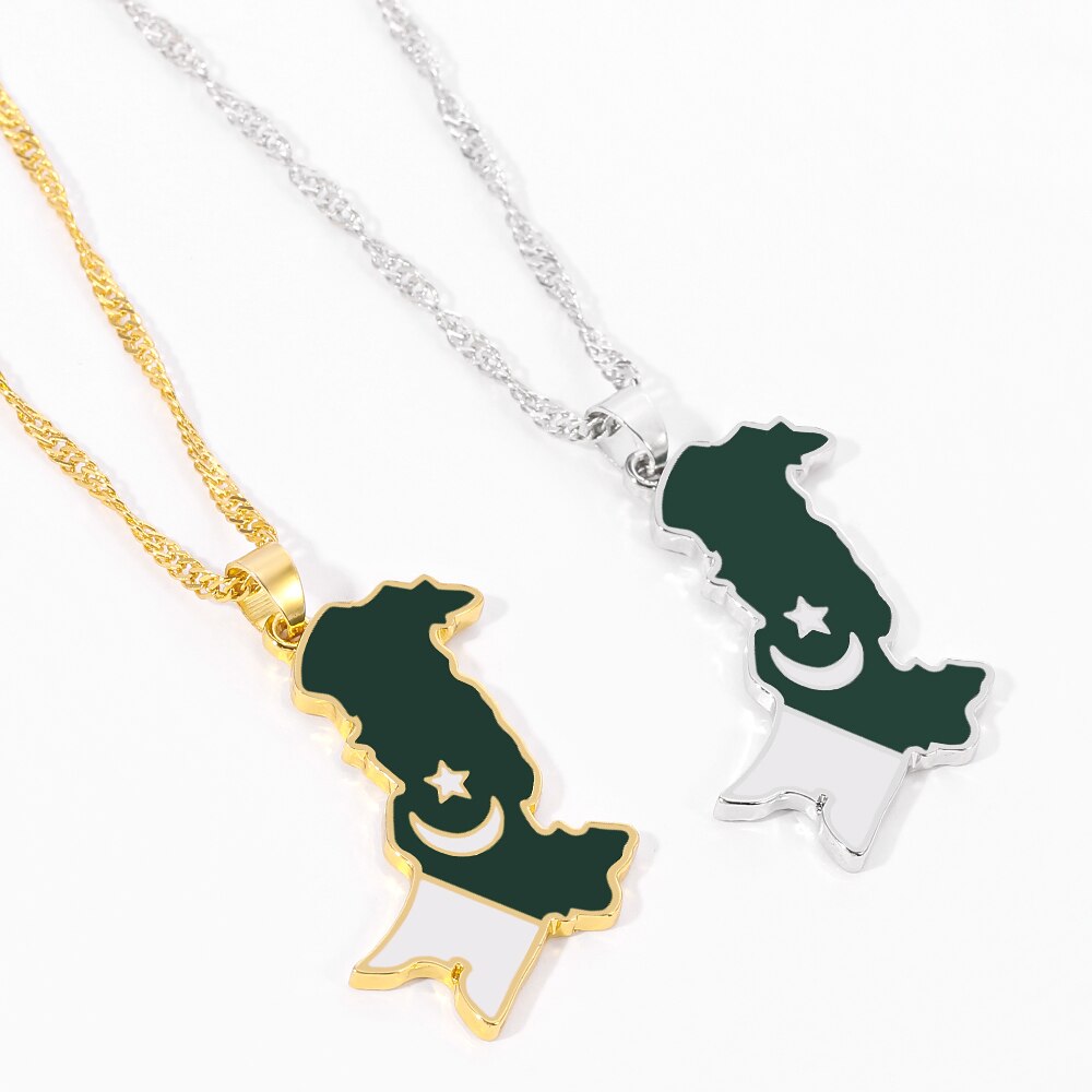 Pakistan Map flag Necklaces Gold Silver Color for Women men with long lasting quality .