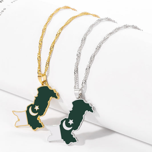 Pakistan Map flag Necklaces Gold Silver Color for Women men with long lasting quality .