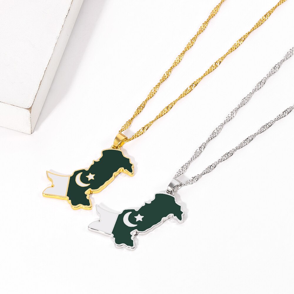 Pakistan Map flag Necklaces Gold Silver Color for Women men with long lasting quality .