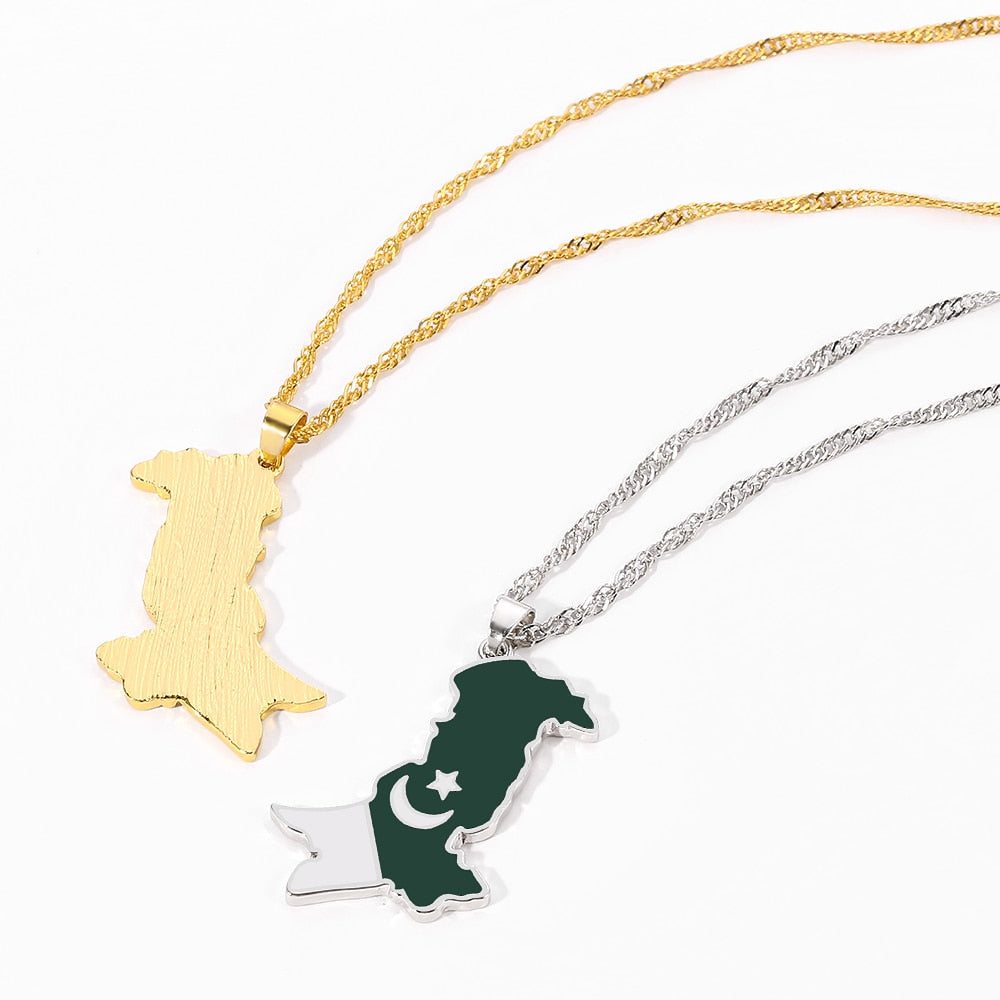 Pakistan Map flag Necklaces Gold Silver Color for Women men with long lasting quality .